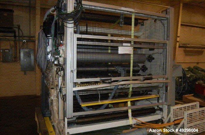 Used Macro Engineering 62" Wide 3-Roll Chill Roll Stack. Package consists of the following: 62" wide Macro 3-roll stack with 18" top roll with 8" diameter rubber nip, 28" middle roll, 18" bottom roll...
