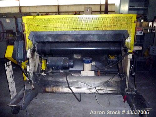 Used NRM Rubber Pull Roll Assembly. (2) 52" Wide x 8" diameter rubber rolls. Bottom roll driven by an approximate 3 hp DC motor thru a reducer, air actuated top roll.