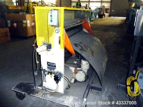 Used NRM Rubber Pull Roll Assembly. (2) 52" Wide x 8" diameter rubber rolls. Bottom roll driven by an approximate 3 hp DC motor thru a reducer, air actuated top roll.