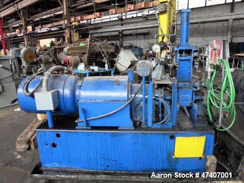 Used Farrel Lab Banbury Mixer, Model BR. 2.6 lb. capacity, 96 cu. in. net volume of mixer chamber. Jacketed mixing chamber, cored rotors, with feed hopper. Has pneumatically operated ram with floatin...