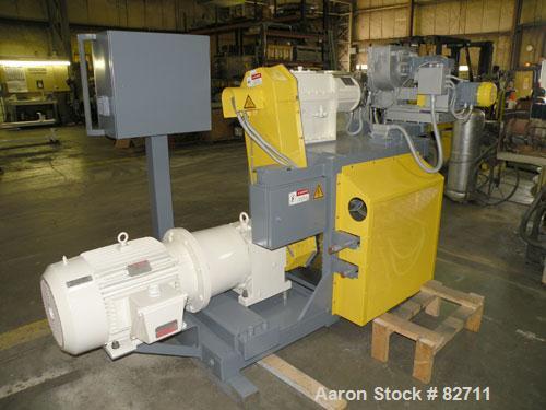 Used Buss Ko-Kneader, 55mm, Model PCS 55-8D. 8:1 L/D, driven by a 40 hp AC motor with inverter. Has Panelview touch screen operator control and includes main electrical panel. Serial #453586-2, sales...