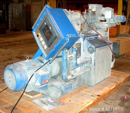 Used Buss Ko-Kneader, 55mm, Model PCS 55-8D. 8:1 L/D, driven by a 40 hp AC motor with inverter. Has Panelview touch screen operator control and includes main electrical panel. Serial #453586-2, sales...