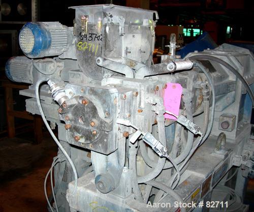 Used Buss Ko-Kneader, 55mm, Model PCS 55-8D. 8:1 L/D, driven by a 40 hp AC motor with inverter. Has Panelview touch screen operator control and includes main electrical panel. Serial #453586-2, sales...
