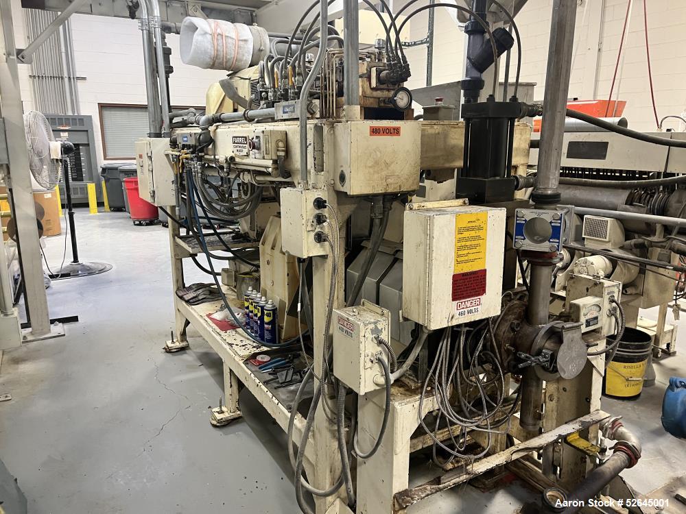 Used Farrel CP-23 Compounding System Consisting Of: (1) Farrell Compact Processor Continuous Mixer, type CP-23. #2 Cored rotors driven by an 30hp, 500 volt, 1150 rpm DC motor. (1) Farrell approximate...
