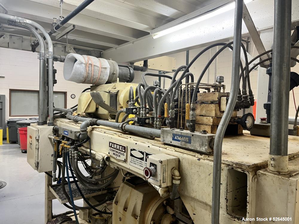 Used Farrel CP-23 Compounding System Consisting Of: (1) Farrell Compact Processor Continuous Mixer, type CP-23. #2 Cored rotors driven by an 30hp, 500 volt, 1150 rpm DC motor. (1) Farrell approximate...
