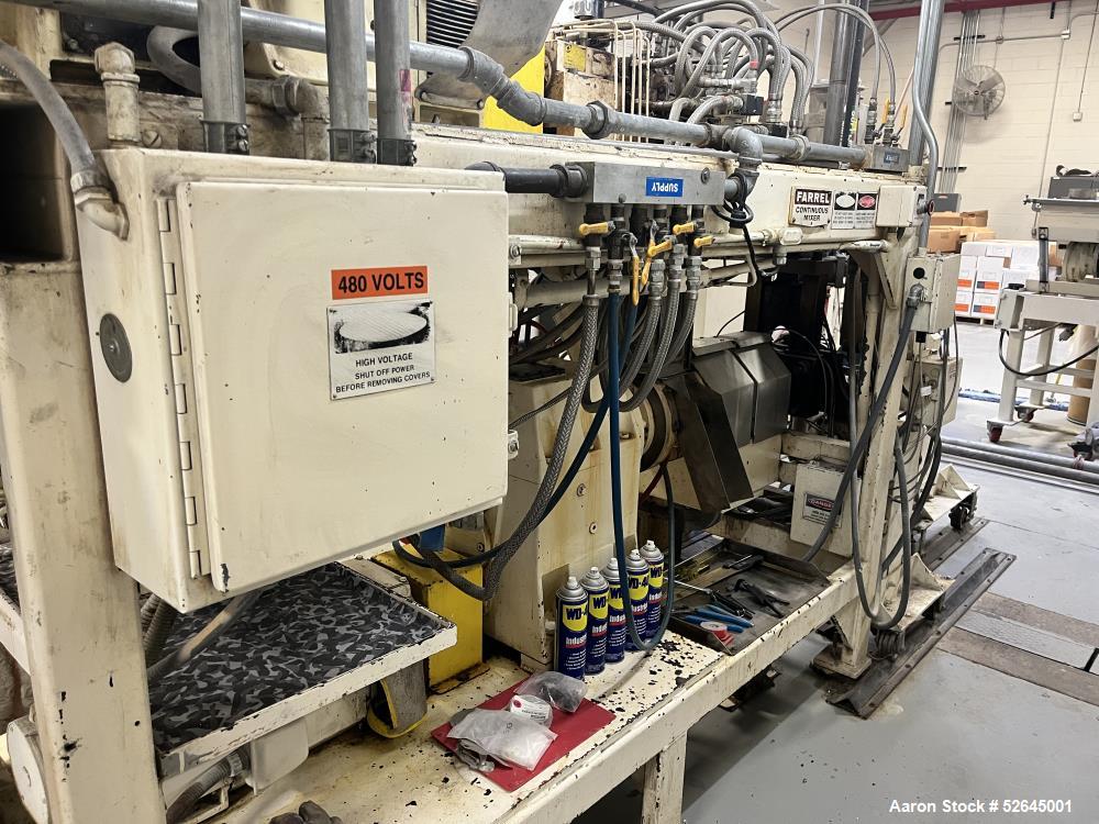 Used Farrel CP-23 Compounding System Consisting Of: (1) Farrell Compact Processor Continuous Mixer, type CP-23. #2 Cored rotors driven by an 30hp, 500 volt, 1150 rpm DC motor. (1) Farrell approximate...