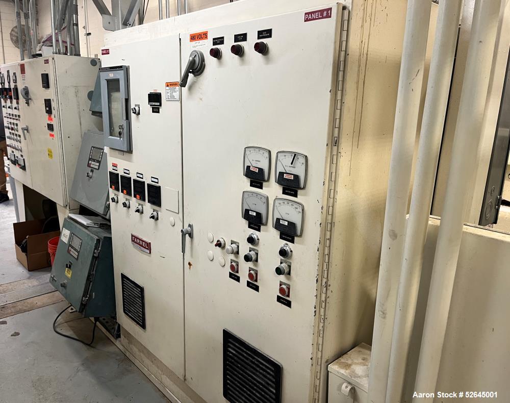 Used Farrel CP-23 Compounding System Consisting Of: (1) Farrell Compact Processor Continuous Mixer, type CP-23. #2 Cored rotors driven by an 30hp, 500 volt, 1150 rpm DC motor. (1) Farrell approximate...