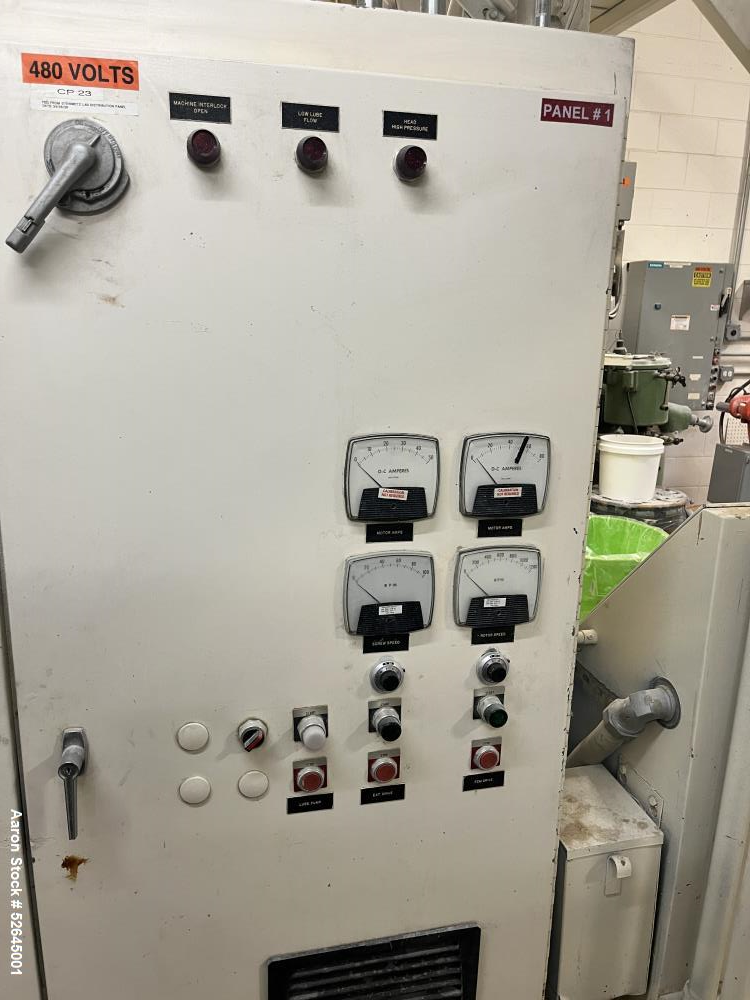 Used Farrel CP-23 Compounding System Consisting Of: (1) Farrell Compact Processor Continuous Mixer, type CP-23. #2 Cored rotors driven by an 30hp, 500 volt, 1150 rpm DC motor. (1) Farrell approximate...