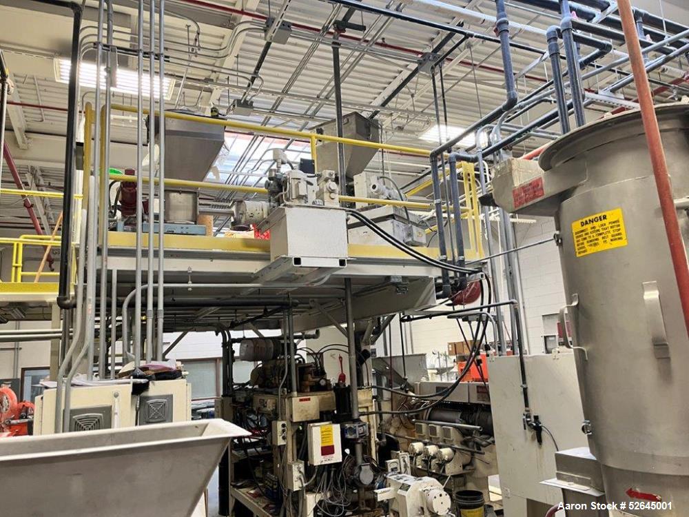 Used Farrel CP-23 Compounding System Consisting Of: (1) Farrell Compact Processor Continuous Mixer, type CP-23. #2 Cored rotors driven by an 30hp, 500 volt, 1150 rpm DC motor. (1) Farrell approximate...