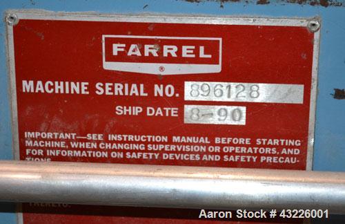 Used Compounding Line Consisting Of: (1) Farrel size 4LMSD Continuous Mixer. Modified top feed, side discharge. Oil heated, over-under rotor design. Driven by a 150hp, 500 volt, 1750 rpm DC motor thr...