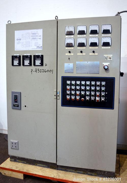 Used Compounding Line Consisting Of: (1) Farrel size 4LMSD Continuous Mixer. Modified top feed, side discharge. Oil heated, over-under rotor design. Driven by a 150hp, 500 volt, 1750 rpm DC motor thr...