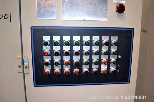 Used Compounding Line Consisting Of: (1) Farrel size 4LMSD Continuous Mixer. Modified top feed, side discharge. Oil heated, over-under rotor design. Driven by a 150hp, 500 volt, 1750 rpm DC motor thr...
