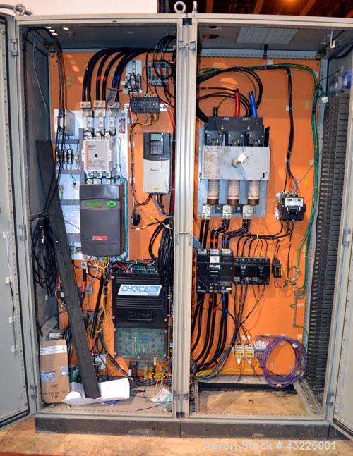 Used Compounding Line Consisting Of: (1) Farrel size 4LMSD Continuous Mixer. Modified top feed, side discharge. Oil heated, over-under rotor design. Driven by a 150hp, 500 volt, 1750 rpm DC motor thr...