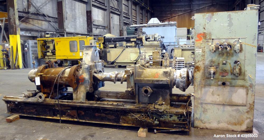 Used Farrel Continuous Mixer, Model 9FCM. Approximate 1881 cubic inch mixing chamber, rated up to 10000 pounds per hour. Jacketed chamber, chrome cored rotors. Approximate 1000hp motor with Lufkin ge...