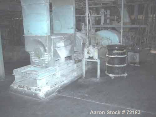 USED: Farrel continuous mixer, model #9FCM. Cored #15 style rotors with rotary unions, 1881 cu in mixing chamber. Rated approx up to10,000 pounds an hour. Driven by a 600 hp DC motor thru a Farrel ge...