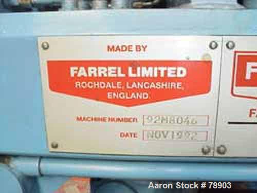 USED: Farrel internal mixing and extrusion system, type CP12, consisting of (1) Farrel continuous mixer, 10:1 L/D. Material of construction is carbon steel on product contact parts. 5.6 kw motor feed...