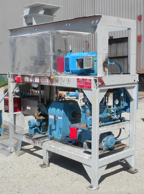 Used Farrel CP23 Compounding System consisting of: (1) Farrell continuous mixer, type 2LM. Cored rotors driven by a 30 hp, 500 volt, 1150 rpm DC motor. (1) Farrell 3-1/4" single screw extruder, 10 to...