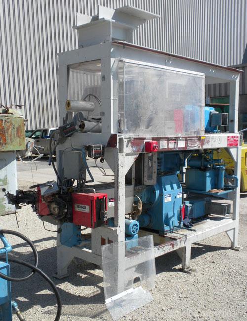 Used Farrel CP23 Compounding System consisting of: (1) Farrell continuous mixer, type 2LM. Cored rotors driven by a 30 hp, 500 volt, 1150 rpm DC motor. (1) Farrell 3-1/4" single screw extruder, 10 to...