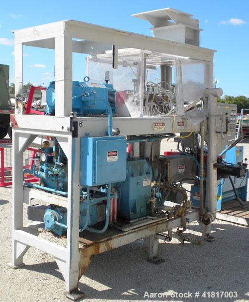 Used Farrel CP23 Compounding System consisting of: (1) Farrell continuous mixer, type 2LM. Cored rotors driven by a 30 hp, 500 volt, 1150 rpm DC motor. (1) Farrell 3-1/4" single screw extruder, 10 to...