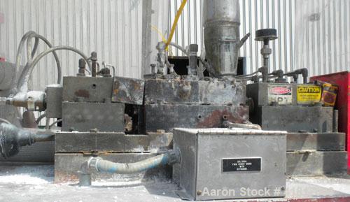 Used Farrel CP23 Compounding System consisting of: (1) Farrell continuous mixer, type 2LM. Cored rotors driven by a 30 hp, 500 volt, 1150 rpm DC motor. (1) Farrell 3-1/4" single screw extruder, 10 to...
