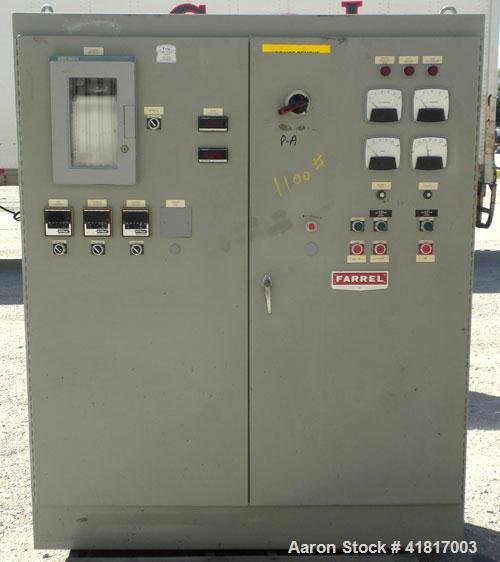 Used Farrel CP23 Compounding System consisting of: (1) Farrell continuous mixer, type 2LM. Cored rotors driven by a 30 hp, 500 volt, 1150 rpm DC motor. (1) Farrell 3-1/4" single screw extruder, 10 to...
