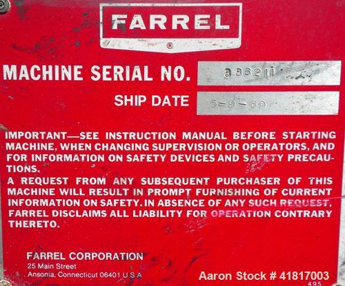 Used Farrel CP23 Compounding System consisting of: (1) Farrell continuous mixer, type 2LM. Cored rotors driven by a 30 hp, 500 volt, 1150 rpm DC motor. (1) Farrell 3-1/4" single screw extruder, 10 to...