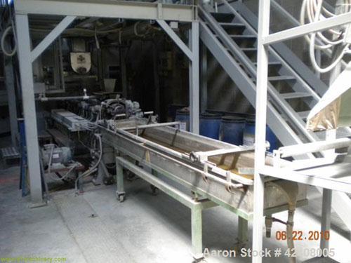 Used Maris TM40MW Compunding Line, comprised of a Maris co-rotating twin screw extruder, screw diameter 1.58" (40 mm), L/D 40, screw speed 550 rpm, 40 hp/30 kW motor, (2) side feeders, (11) thermo co...