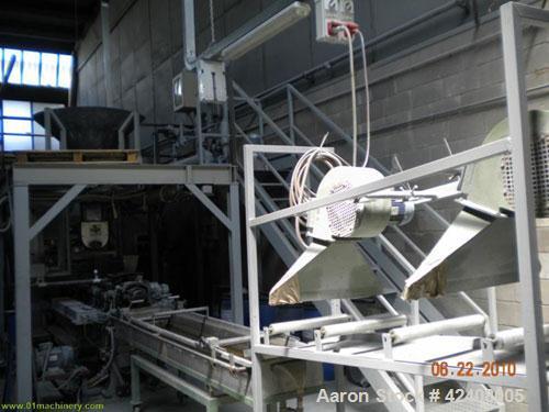 Used Maris TM40MW Compunding Line, comprised of a Maris co-rotating twin screw extruder, screw diameter 1.58" (40 mm), L/D 40, screw speed 550 rpm, 40 hp/30 kW motor, (2) side feeders, (11) thermo co...