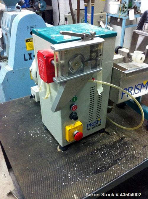 Used Prism Laboratory Compounding Line consisting of:  (1) Prism 16 mm extruder, model TSE16C, approximately 24 to 1 L/D.  Includes a volumetric feeder, controls, vacuum pump and single hole strand d...