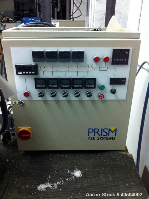 Used Prism Laboratory Compounding Line consisting of:  (1) Prism 16 mm extruder, model TSE16C, approximately 24 to 1 L/D.  Includes a volumetric feeder, controls, vacuum pump and single hole strand d...