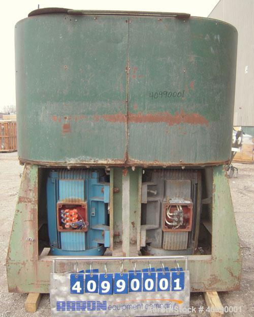 Used Densifier, Carbon Steel. Oval shaped bowl approximately 70" long x 35" wide x 40" deep. (2) bottom blades, (1) driven by a 175 hp, 3/60/460 volt, 1780 rpm motor, (1) driven by an approximate 175...
