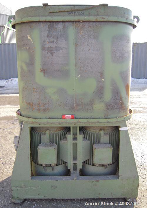 Used Weiss Densifier, model RL600, carbon steel. Approximately 600 liter capacity. Oval shaped bowl 26'' x 50'' x 43'' deep. (2) Bottom blades, each driven by an approximate 50 hp motor. Back outlet ...