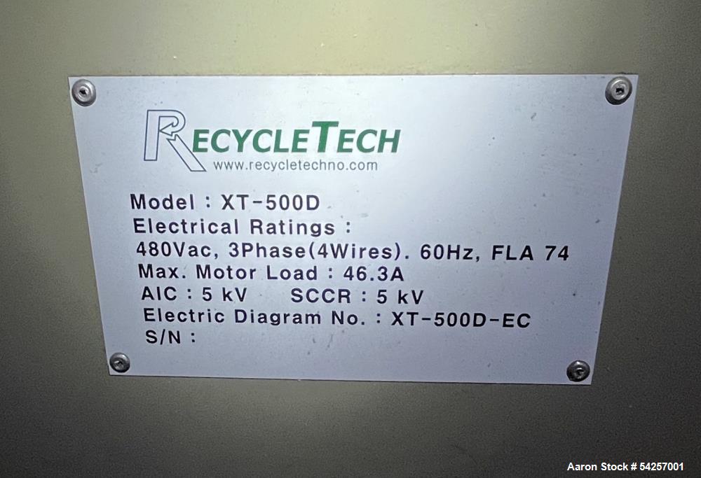 Used RecycleTech XT-500D EPS Foam Densifier | 500 lbs/hr | 90:1 Reduction | 34.5" x 29" Hopper | 480V/70A