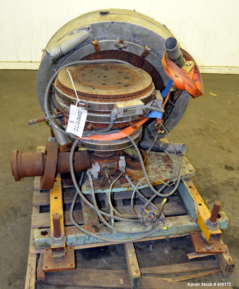 Used Gloucester Engineering Blown Film Die, Approximate 11" diameter. Includes an air ring, and cart.