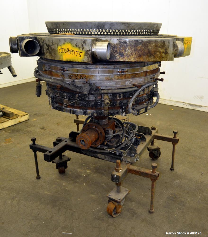 Used Gloucester Engineering Blown Film Die, Approximate 28" diameter. Includes an air ring, and cart.