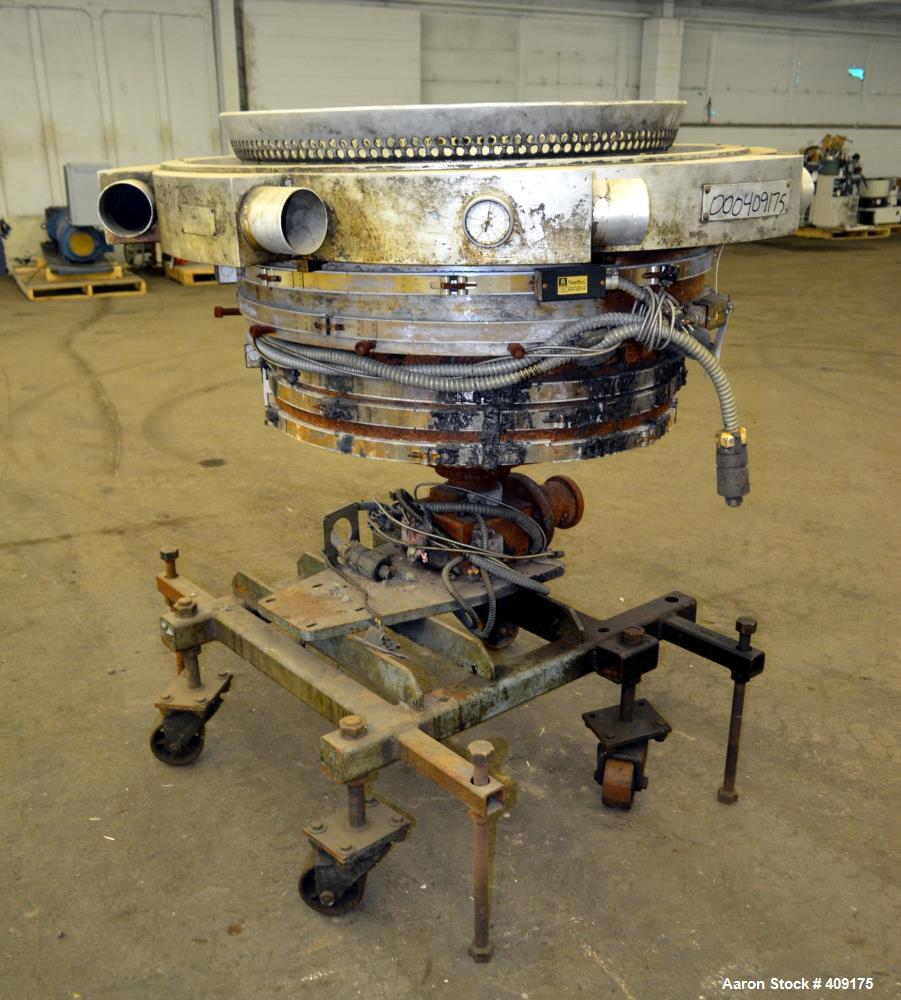 Used Gloucester Engineering Blown Film Die, Approximate 28" diameter. Includes an air ring, and cart.