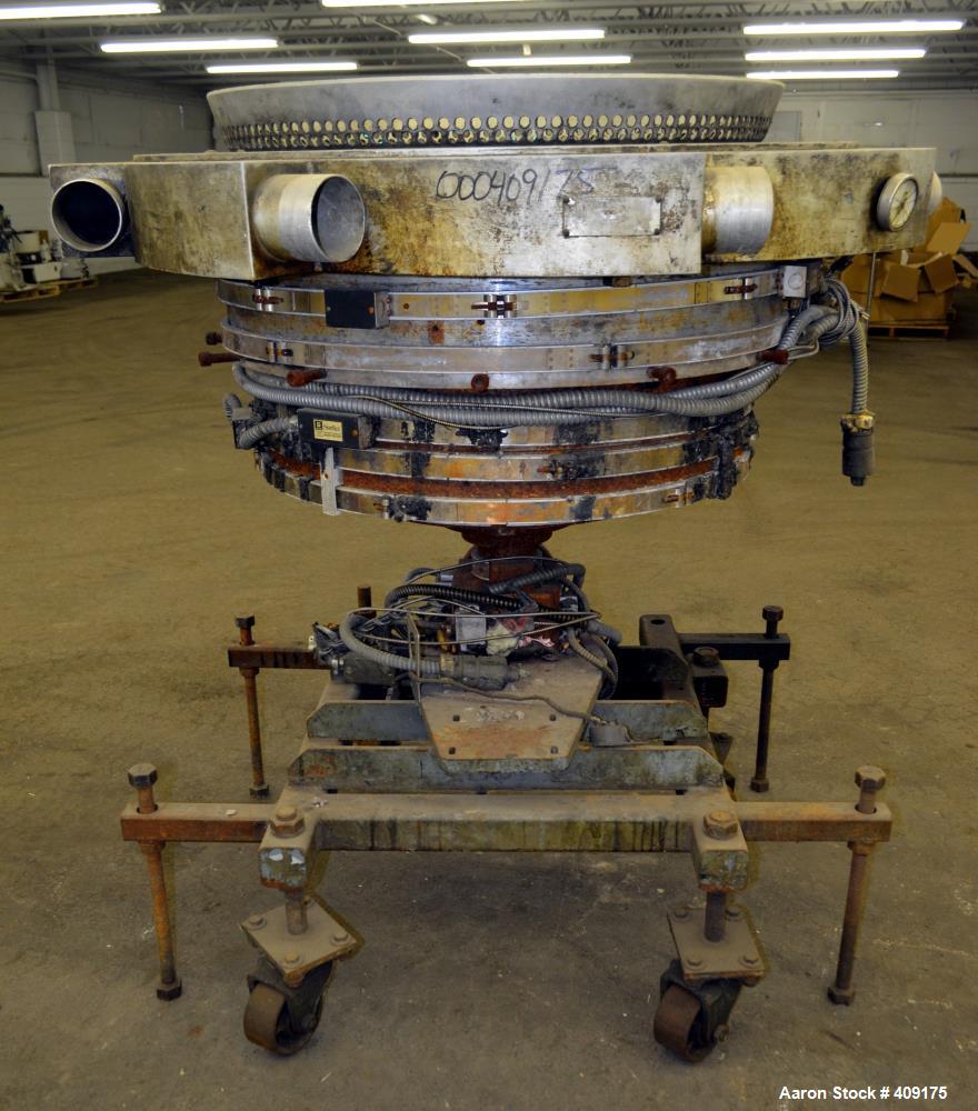 Used Gloucester Engineering Blown Film Die, Approximate 28" diameter. Includes an air ring, and cart.