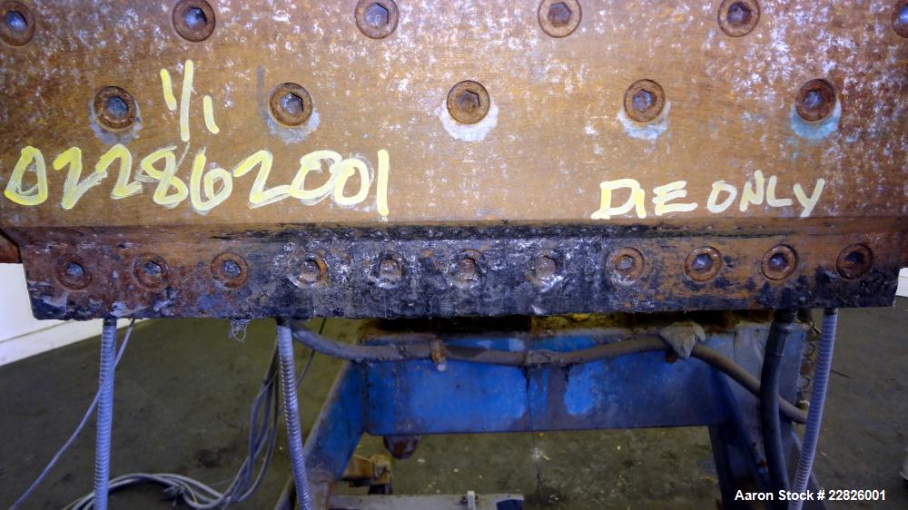 Used Barrel Mounted 30 Hole Strand Die. No manufacturers tag. Last used on a 110mm twin screw extruder.