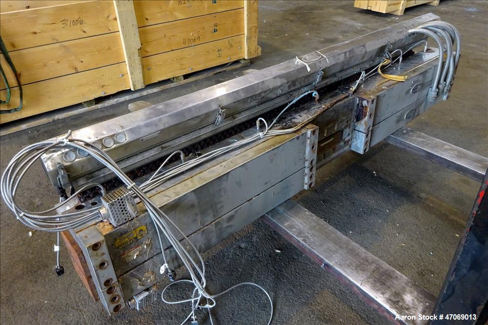Used EDI Extrusion Dies 85" Wide Autoflex H40C Sheet Die. Approximately 4" wide x 3/4" tall back center feed. Lip opening 0.001 to 0.030. Serial# 85-9168-2, built 1985.