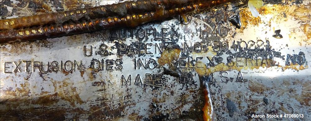 Used EDI Extrusion Dies 85" Wide Autoflex H40C Sheet Die. Approximately 4" wide x 3/4" tall back center feed. Lip opening 0.001 to 0.030. Serial# 85-9168-2, built 1985.