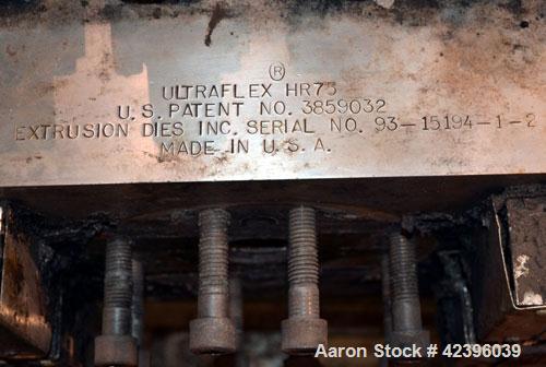 Used EDI 90" Wide Extrusion Die, Model Ultraflex HR75. Job# 93-15194-1-2. Back center feed. Includes die stand.