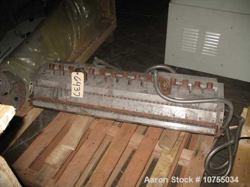Used Extrusion Dies Inc Ultraflex R100, 46" Sheet Die. 3/4" x 4" rear material entrance, 45 degree restrictor bar, 5 temperature zones with 500 watt heaters @ 240 volts single phase, .005 to .105 lip...