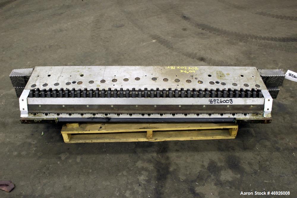 Used JSW Japan Steel Works 1530mm (60.2") Wide Sheet Die, Model T-Die. Fixed lips, restrictor bar, back center feed with adapter. Serial# 1367.