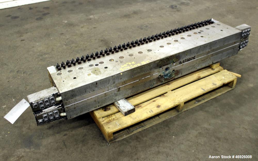 Used JSW Japan Steel Works 1530mm (60.2") Wide Sheet Die, Model T-Die. Fixed lips, restrictor bar, back center feed with adapter. Serial# 1367.
