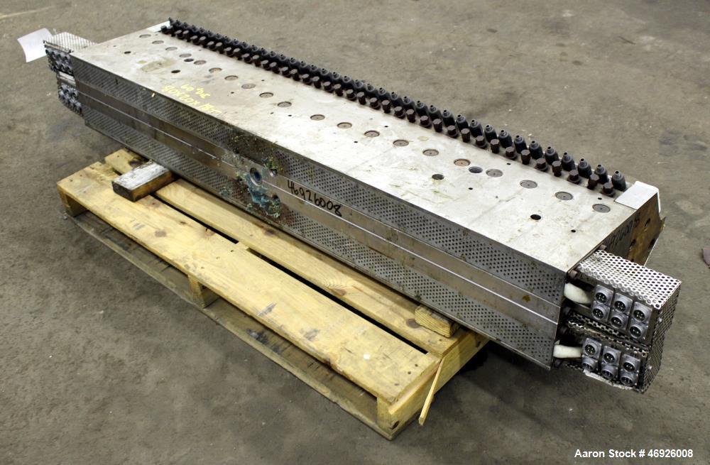 Used JSW Japan Steel Works 1530mm (60.2") Wide Sheet Die, Model T-Die. Fixed lips, restrictor bar, back center feed with adapter. Serial# 1367.