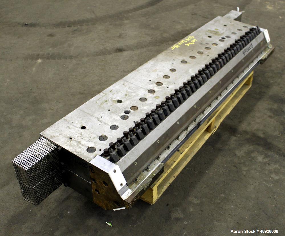 Used JSW Japan Steel Works 1530mm (60.2") Wide Sheet Die, Model T-Die. Fixed lips, restrictor bar, back center feed with adapter. Serial# 1367.