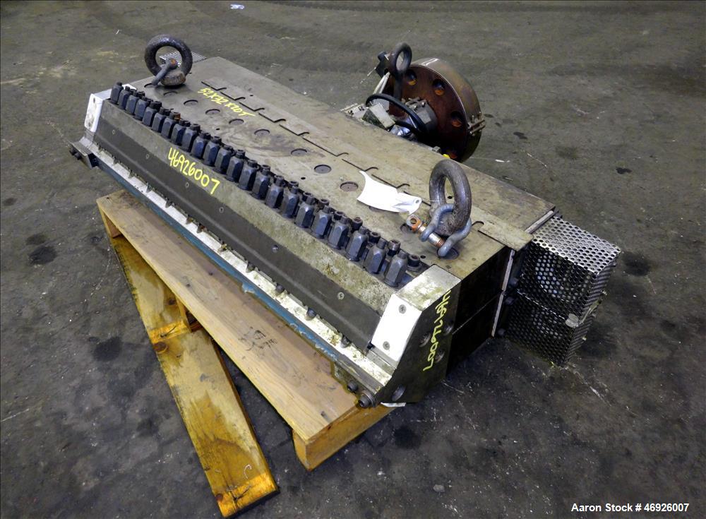 Used JSW Japan Steel Works 925mm (36.4") Wide Sheet Die, Model T-Die. Fixed lips, restrictor bar, back center feed with adapter. Serial# 1368.