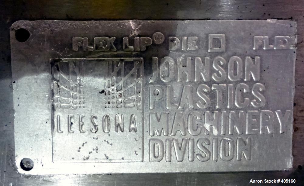 Used Johnson 21" Wide Sheet Die, 15-5PH Stainless Steel. Coat hanger design, restrictor bar, and back center feed. Serial# 3552-47-R.