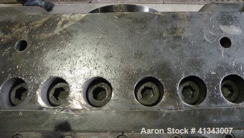 Used Titan Sheet Die, 78" wide. Approximate 1-5/8" diameter back center feed. Mounted on a cart with casters.