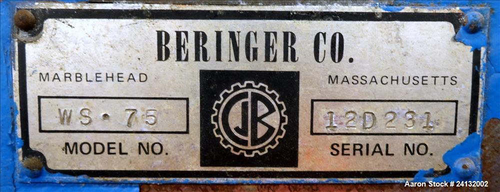Used Beringer 12" Wide Air Wipe, Type WS-75. Includes New York blower model M16P5. Driven by a 5hp, 3/60/208-230/460 volt, 3450 rpm motor. Serial# 12D231.